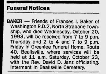 Frances I. Baker obit